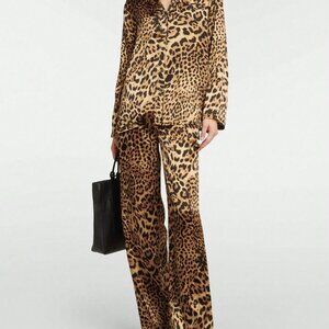 Multicolor Casual Women's & Elegant Leopard Print Shirt & Pants Set